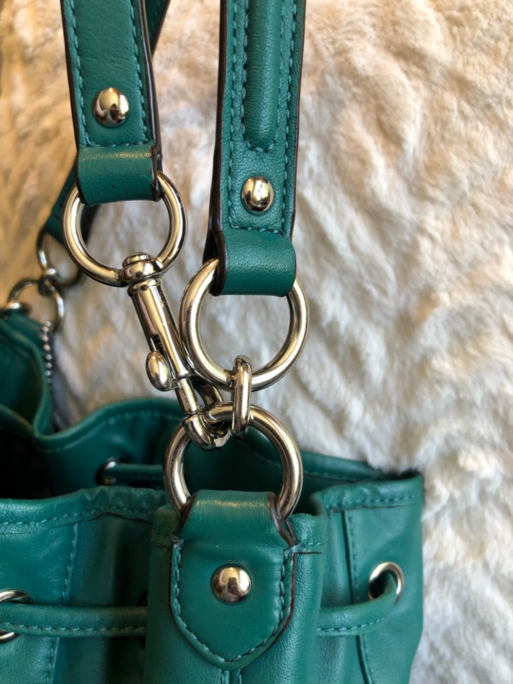 COACH Jade Green Leather Drawstring Shoulder Bag - Picture 13 of 14